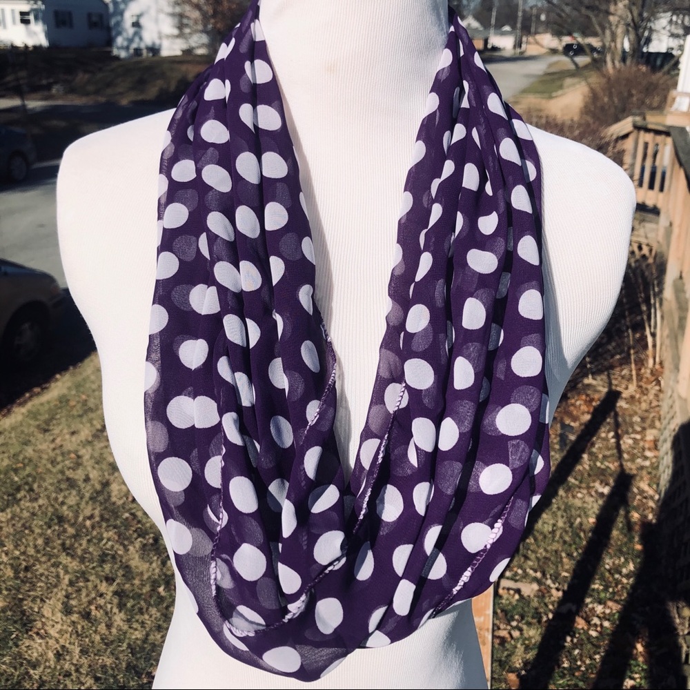 - Purple Polka-Dot Chiffon Infinity Scarf! NEW!